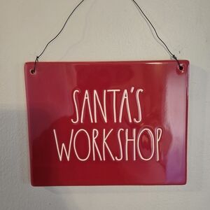 Rae Dunn Red Santa's Workshop Sign